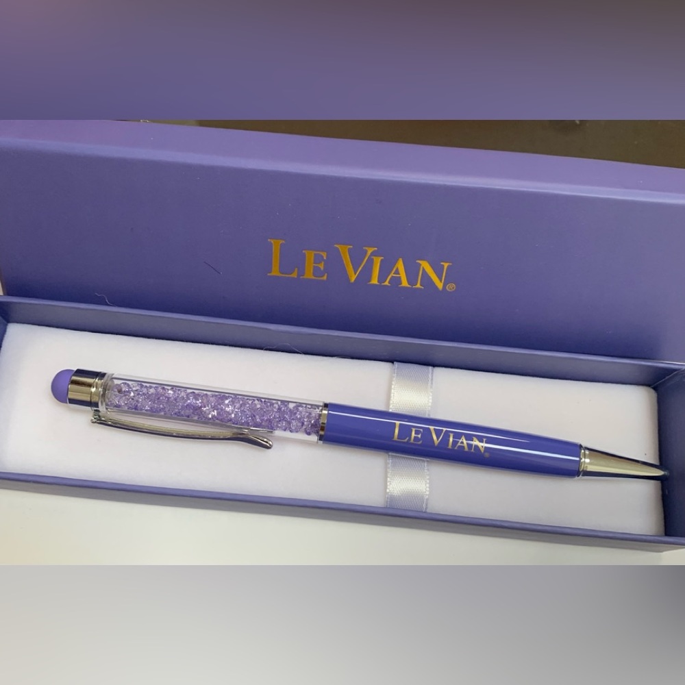 Collectible LeVian Violet Diamond Themed Crystal Pen With Stylus Tip + Pen Box